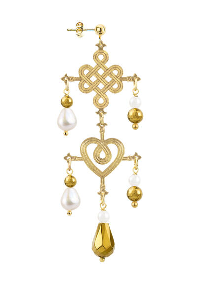 Infinity And Heart Gold And Pearl Earring - Lebole Maison