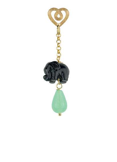 Black And Jade Green Elephant Four-leaf Clover Earring - Lebole Maison