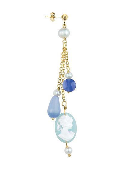 Light Blue Short Tuft Cameo Earring - Lebole Maison