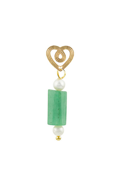 Green Jade Pearl Cylinder Heart Earring - Lebole Maison