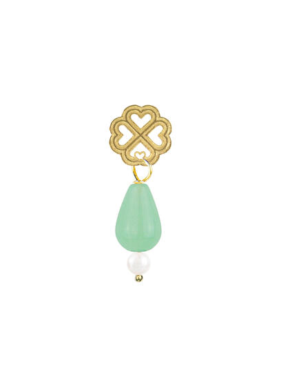 Jade Green Drop Four-leaf Clover Earring - Lebole Maison