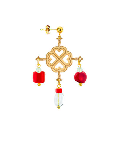 Orecchino Quadrifoglio A Croce Corallo - Lebole Maison