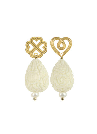 Orecchini Cuore Quadrifoglio Gocce Bianche - Lebole Maison