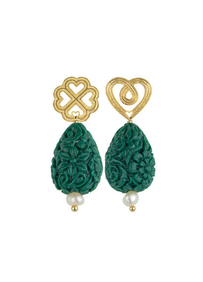 Green Drops Four-leaf Clover Heart Earrings - Lebole Maison