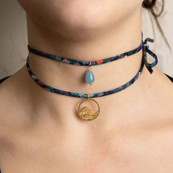 Bracciale/collana Tessuto Fiori Onda Celeste Sfumato - Lebole Maison