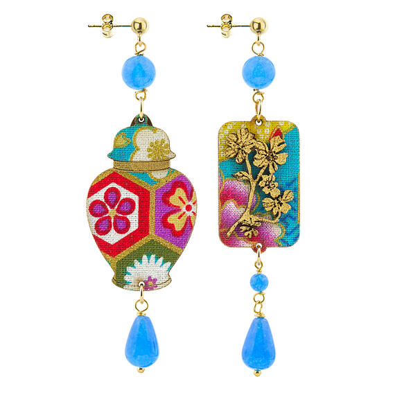 Earrings Vase Silk And Light Blue - Lebole Maison