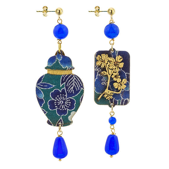 Earrings Vase Silk And Blue - Lebole Maison