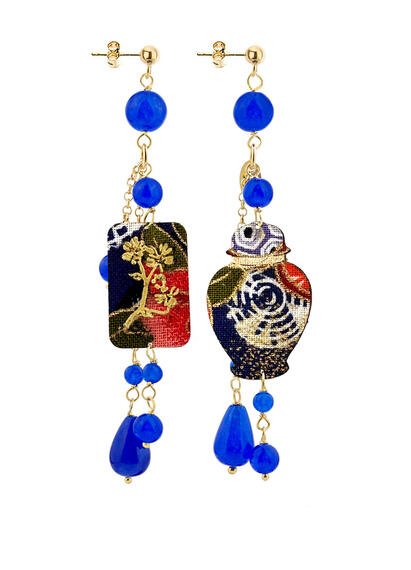 Orecchini Vaso Ciuffo Corto Blu - Lebole Maison