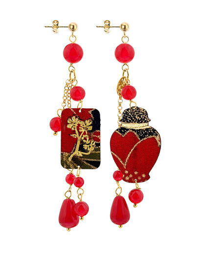 Orecchini Vaso Ciuffo Corto Rubino - Lebole Maison