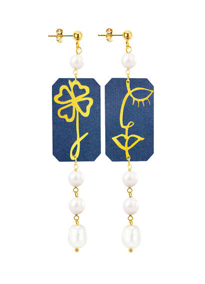 Orecchini Viso E Quadrifoglio Mini Lungo Perla - Lebole Maison