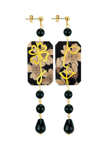 Orecchini Viso E Quadrifoglio Mini Lungo Nero - Lebole Maison