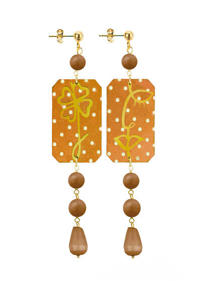 Orecchini Viso E Quadrifoglio Mini Lungo Marrone - Lebole Maison