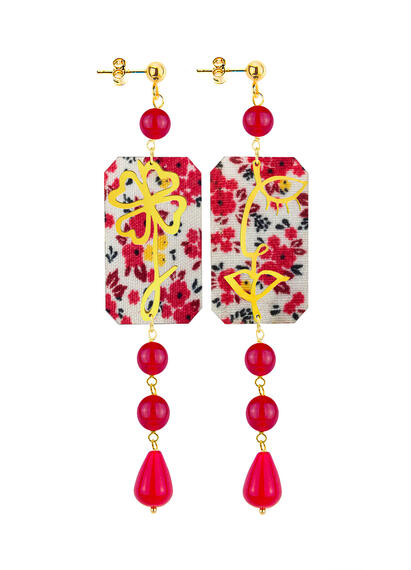 Orecchini Viso E Quadrifoglio Mini Lungo Rubino - Lebole Maison