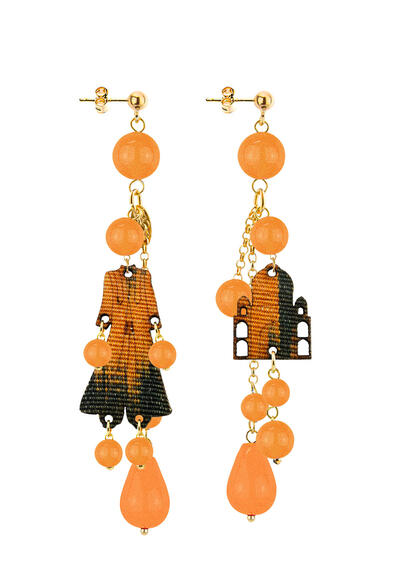 Orange Short Tuft Architecture Earrings - Lebole Maison