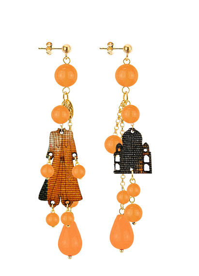 Orange Short Tuft Architecture Earrings - Lebole Maison