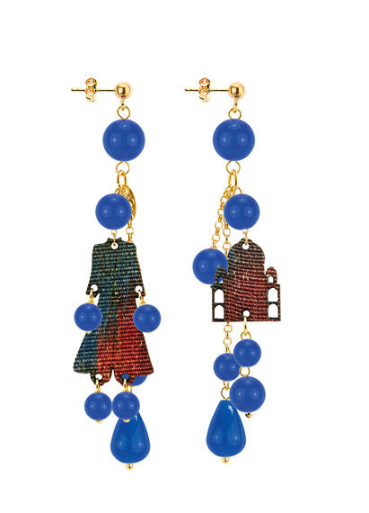 Short Blue Tuft Architecture Earrings - Lebole Maison