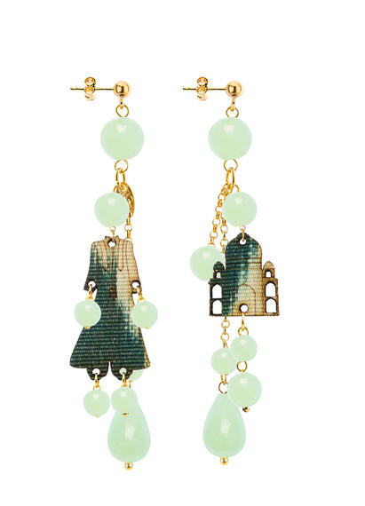 Aqua Green Short Tuft Architecture Earrings - Lebole Maison
