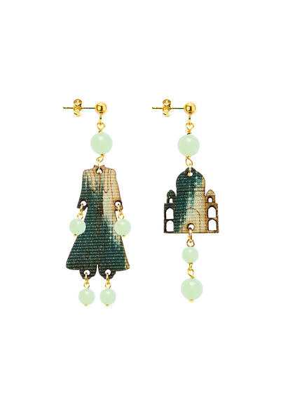 Mini Aqua Green Architecture Earrings - Lebole Maison