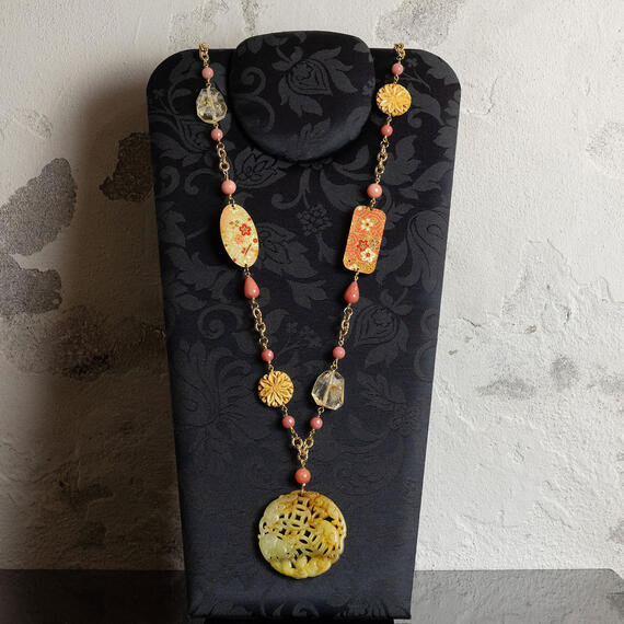 Solo Io Necklace With Shaded Pink Flowers - Lebole Maison