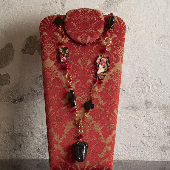 Solo Io Black And Ruby Kimono Necklace - Lebole Maison