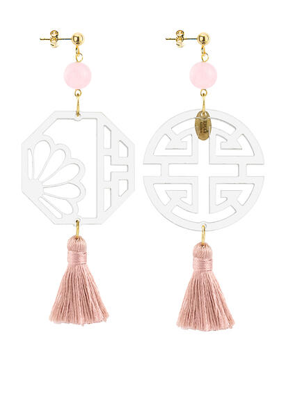 Orecchini Fu Plexi Trasparente Nappa Rosa - Lebole Maison