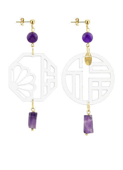 Orecchini Lu Plexi Trasparente Pietra Viola - Lebole Maison