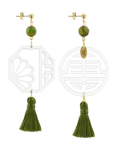 Orecchini Shou Plexi Trasparente Nappa Verde Oliva - Lebole Maison