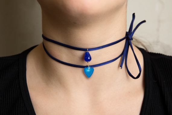 Collana Tessuto Shape Cuore Blu - Lebole Maison
