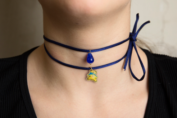 Collana Tessuto Shape Orso Blu - Lebole Maison