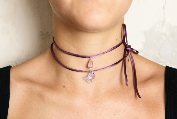 Collana Tessuto Shape Uccello Rosa - Lebole Maison