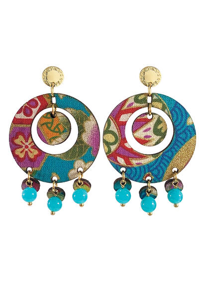 Earrings Tan Mono Round Light Blue - Lebole Maison