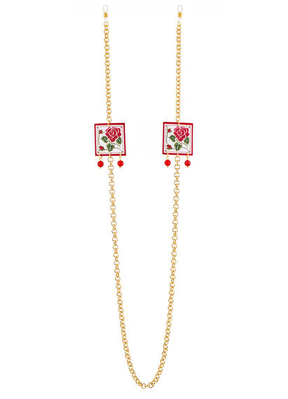 Glasses Holder Chain With Ruby Red Flowers - Lebole Maison