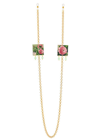 Glasses Holder Chain Peony Pink Green Jade - Lebole Maison
