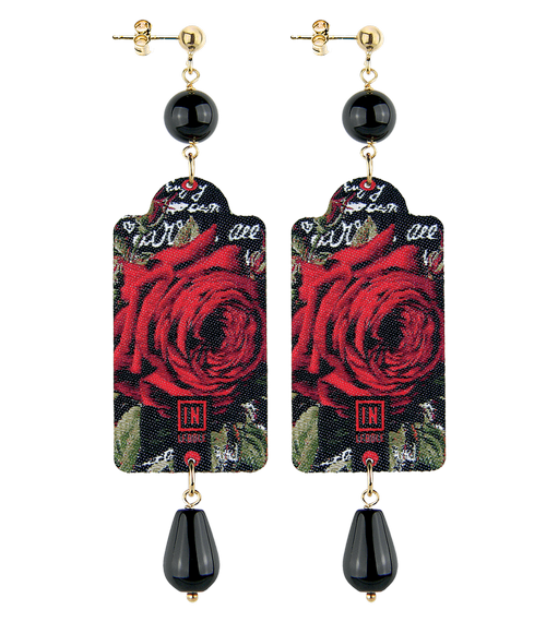 Orecchini Fiore Rosso Grande Nero - Lebole Maison