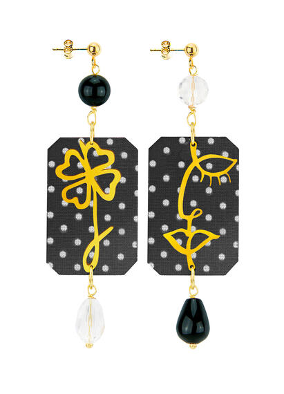 Orecchini Viso E Quadrifoglio Pois Nero E Trasparente - Lebole Maison