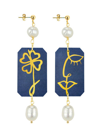 Orecchini Viso E Quadrifoglio Perla - Lebole Maison