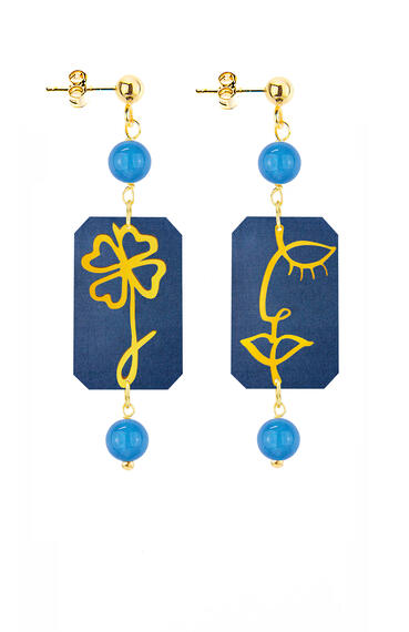 Orecchini Viso E Quadrifoglio Mini Azzurro - Lebole Maison