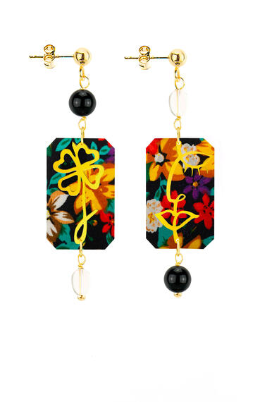 Orecchini Viso E Quadrifoglio Fiori Mini Trasparente E Nero - Lebole Maison