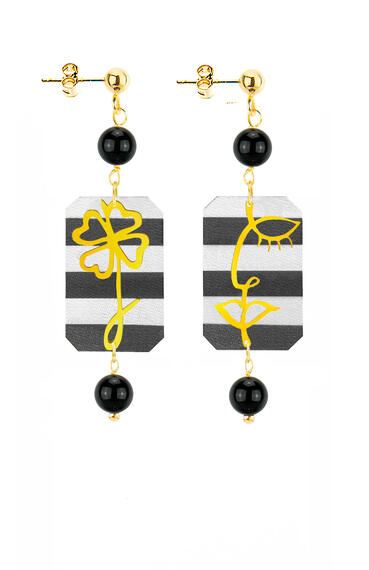 Orecchini Viso E Quadrifoglio Mini Righe Nero - Lebole Maison