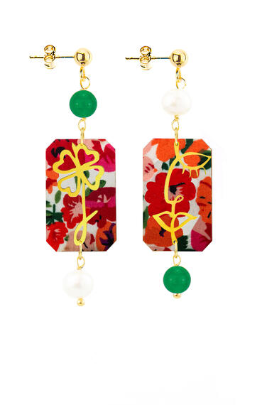 Orecchini Viso E Quadrifoglio Fiori Mini Perla E Verde Oliva - Lebole Maison