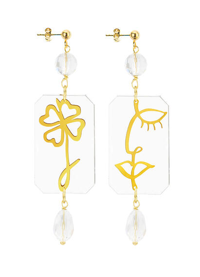 Orecchini Viso E Quadrifoglio Plexi Trasparente Perla - Lebole Maison