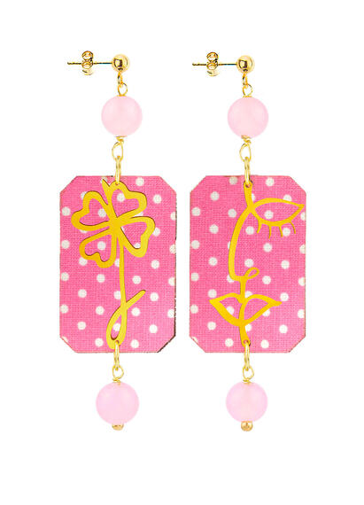 Orecchini Viso E Quadrifoglio Pois Rosa Fluo - Lebole Maison