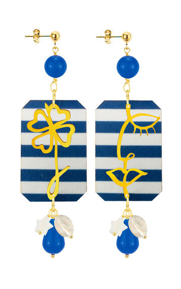 Orecchini Viso E Quadrifoglio Righe Blu - Lebole Maison