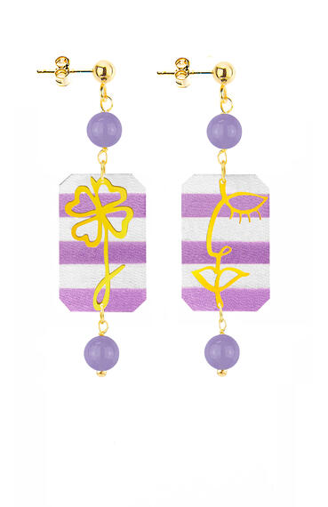 Orecchini Viso E Quadrifoglio Mini Righe Lilla - Lebole Maison