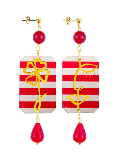 Orecchini Viso E Quadrifoglio Righe Rubino - Lebole Maison