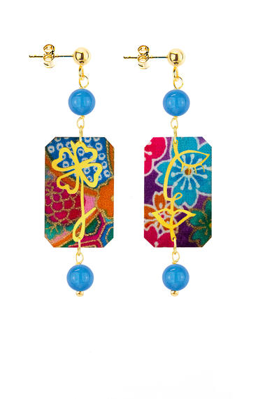 Orecchini Viso E Quadrifoglio Mini Azzurro - Lebole Maison