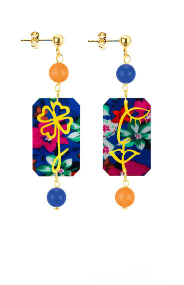 Orecchini Viso E Quadrifoglio Fiori Mini Blu E Arancione - Lebole Maison