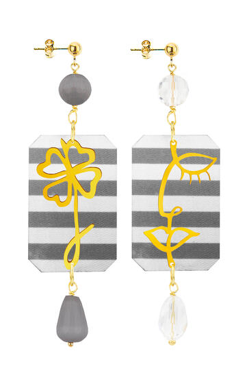 Orecchini Viso E Quadrifoglio Righe Grigio E Trasparente - Lebole Maison