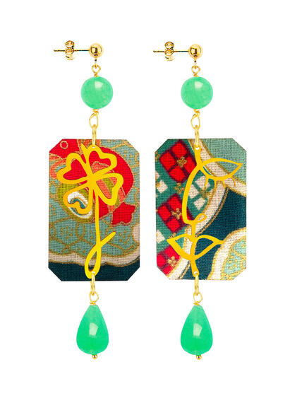 Orecchini Viso E Quadrifoglio Verde Giada - Lebole Maison