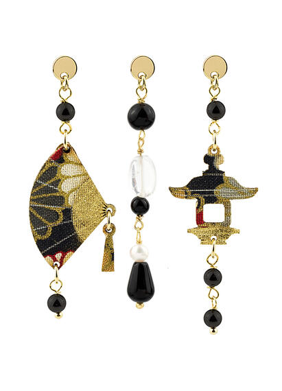 Tris Mini Fan Earrings Black Silk - Lebole Maison